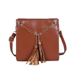 Pu Tassel Plain Square Crossbody Laukku