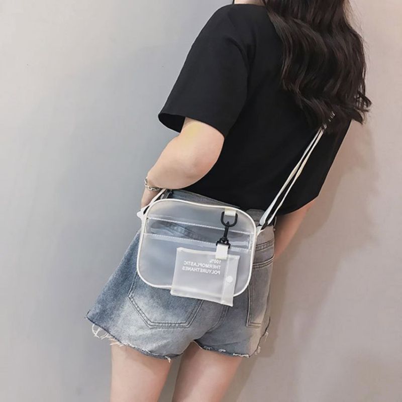 Pvc Plain Thread Flap Crossbody Laukut