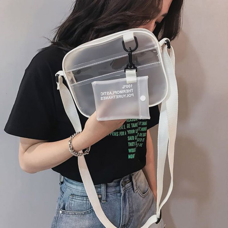 Pvc Plain Thread Flap Crossbody Laukut