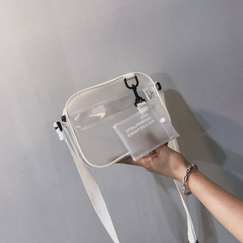 Pvc Plain Thread Flap Crossbody Laukut