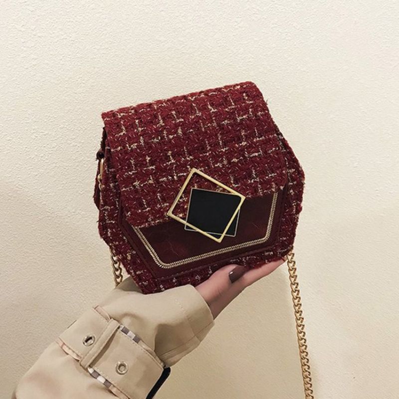 Wool Blends Plaid Chain Crossbody Laukut