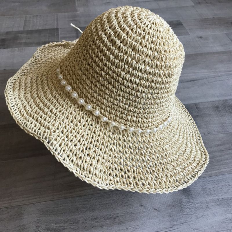 Olki Palmikoitu Artikkeli Pearl Summer Plain Hat