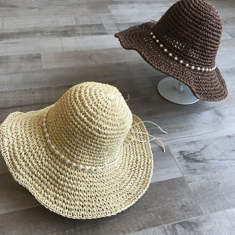 Olki Palmikoitu Artikkeli Pearl Summer Plain Hat