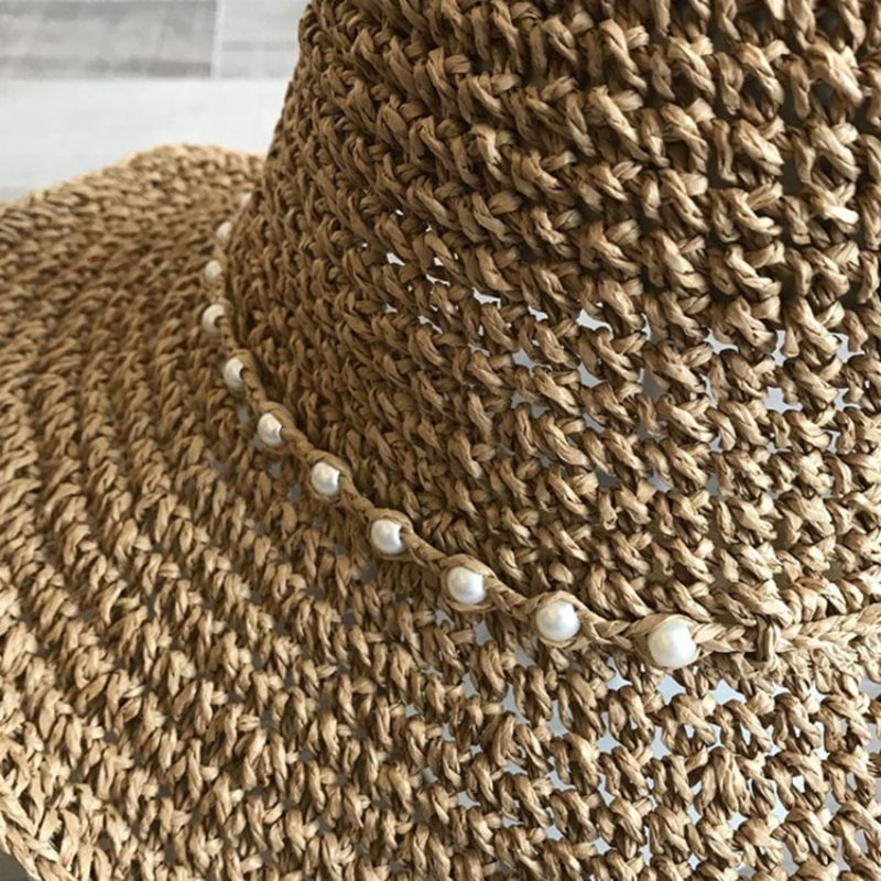 Olki Palmikoitu Artikkeli Pearl Summer Plain Hat