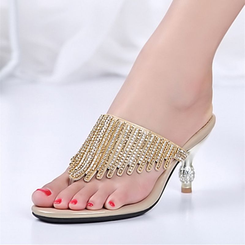 Rhinestone Thong Slip-On Spool Heel Mules Kengät