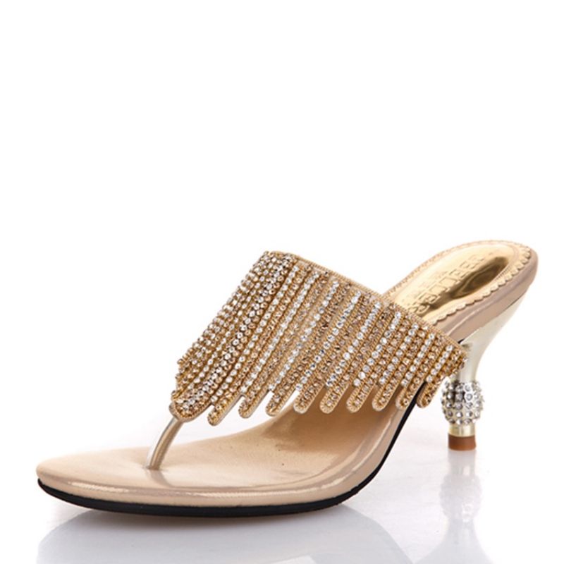 Rhinestone Thong Slip-On Spool Heel Mules Kengät