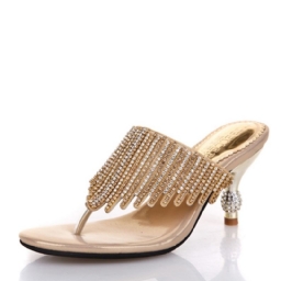 Rhinestone Thong Slip-On Spool Heel Mules Kengät