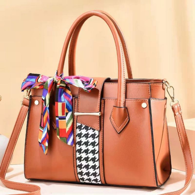 Color Block Pu Houndstooth Suorakulmion Kantokassit