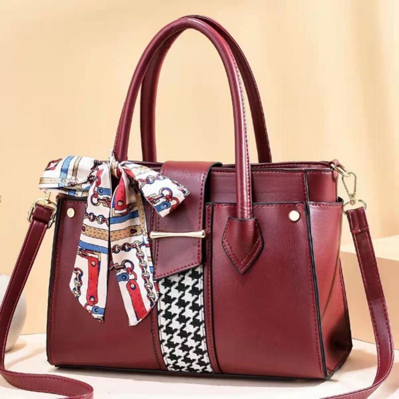 Color Block Pu Houndstooth Suorakulmion Kantokassit