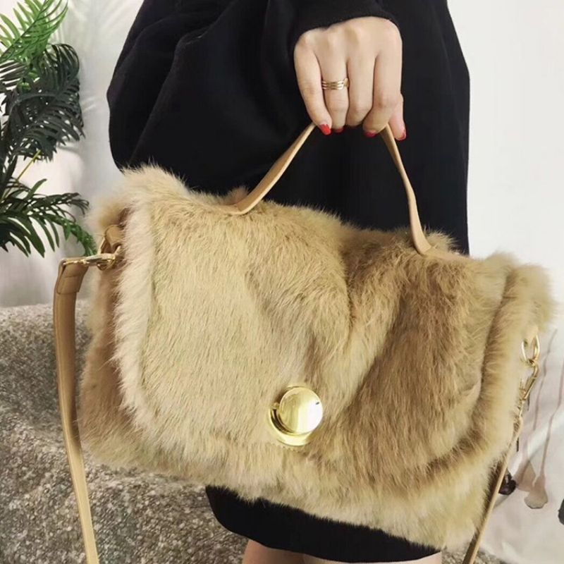 Faux Fur Lock Pelkkä Suorakulmio Kangaskassit