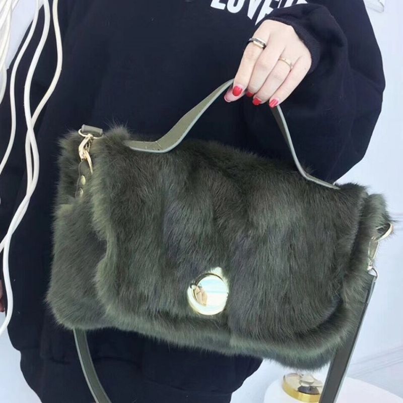 Faux Fur Lock Pelkkä Suorakulmio Kangaskassit