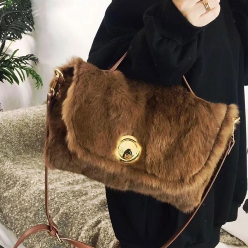 Faux Fur Lock Pelkkä Suorakulmio Kangaskassit