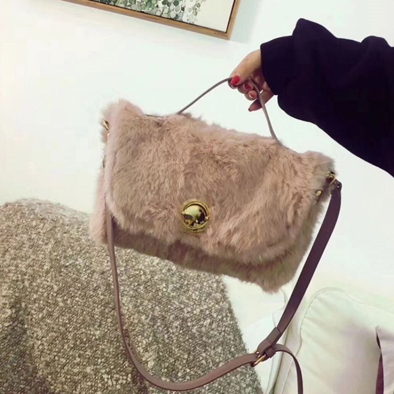 Faux Fur Lock Pelkkä Suorakulmio Kangaskassit