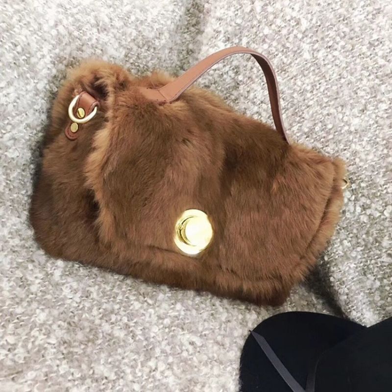 Faux Fur Lock Pelkkä Suorakulmio Kangaskassit