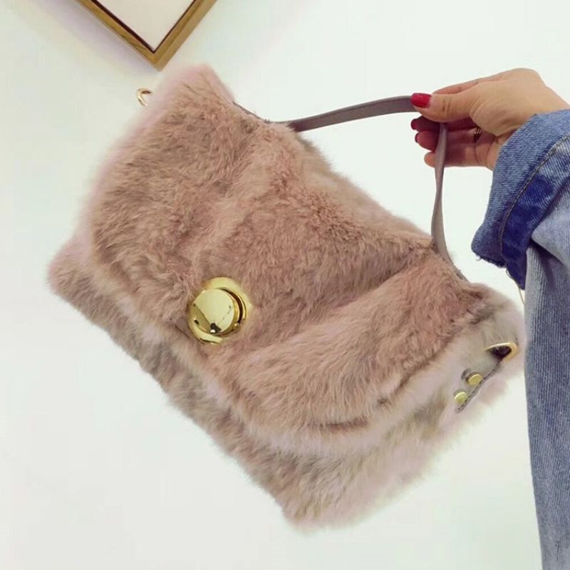 Faux Fur Lock Pelkkä Suorakulmio Kangaskassit