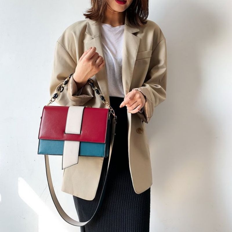 Pu Color Block Casual Suorakulmio Kangaskassit