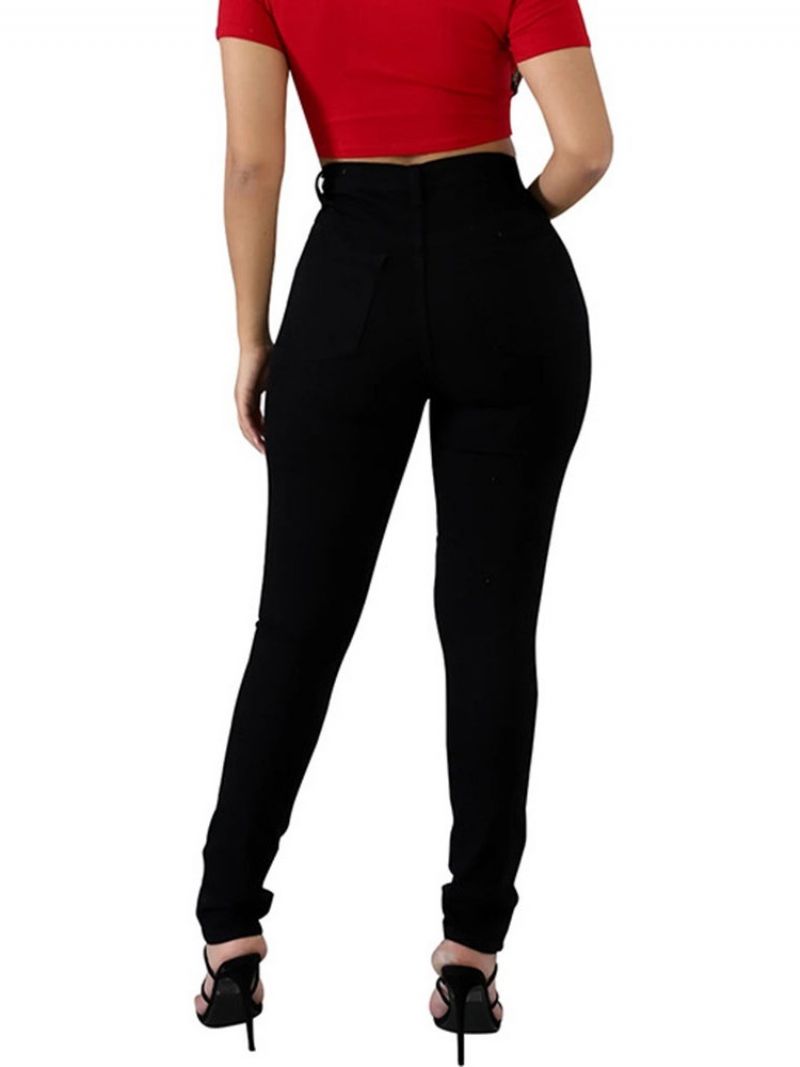 Hole Color Block Pencil Pants Hole Skinny Farkut