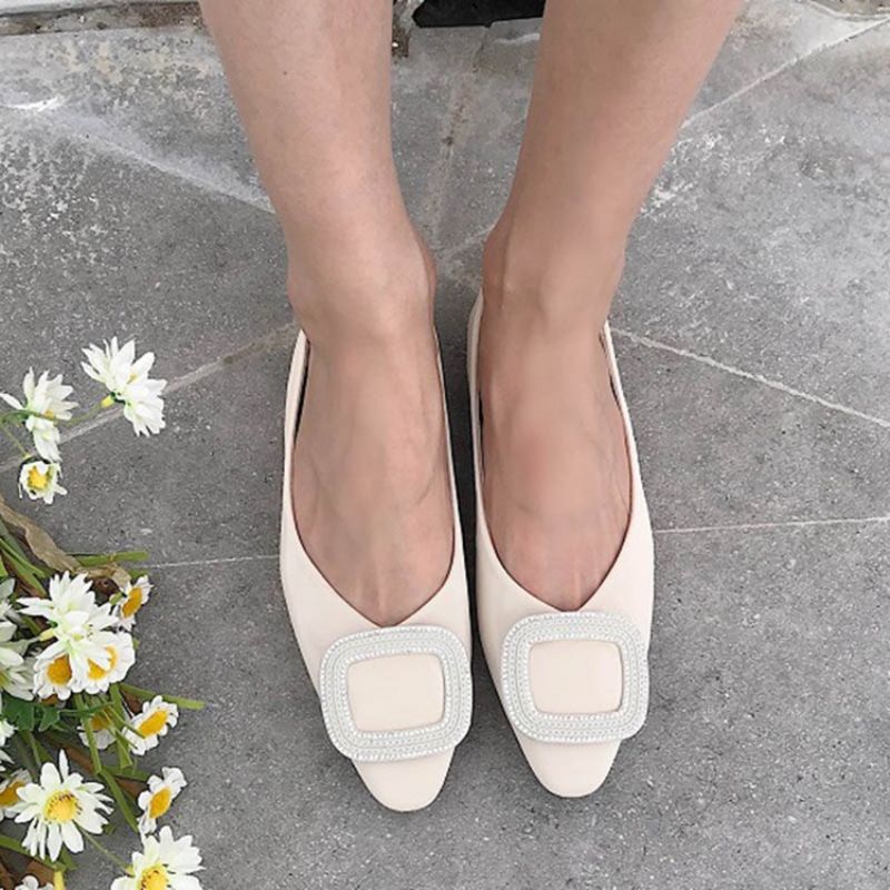 Pu Block Heel Slip-On Square Toe Naisten Tasaiset