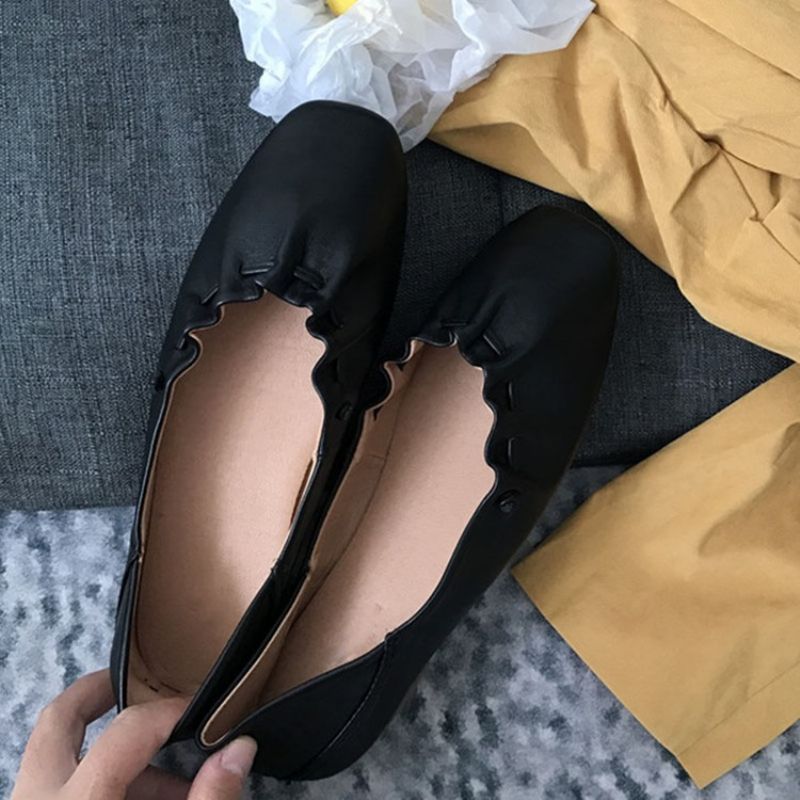 Pu Neliömäinen Varvas Slip-On Block Heel Naisten Tasaiset