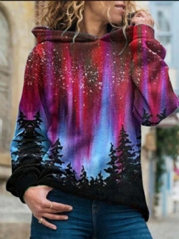 Galaxy Print Regular Fleece Standard Naisten Huppari