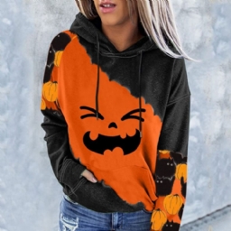 Halloween Color Block Print Raglan Sleeve Talvi Pitkähihainen Huppari