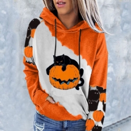 Halloween Color Block Raglan Sleeve Print Hupullinen Pitkähihainen Huppari