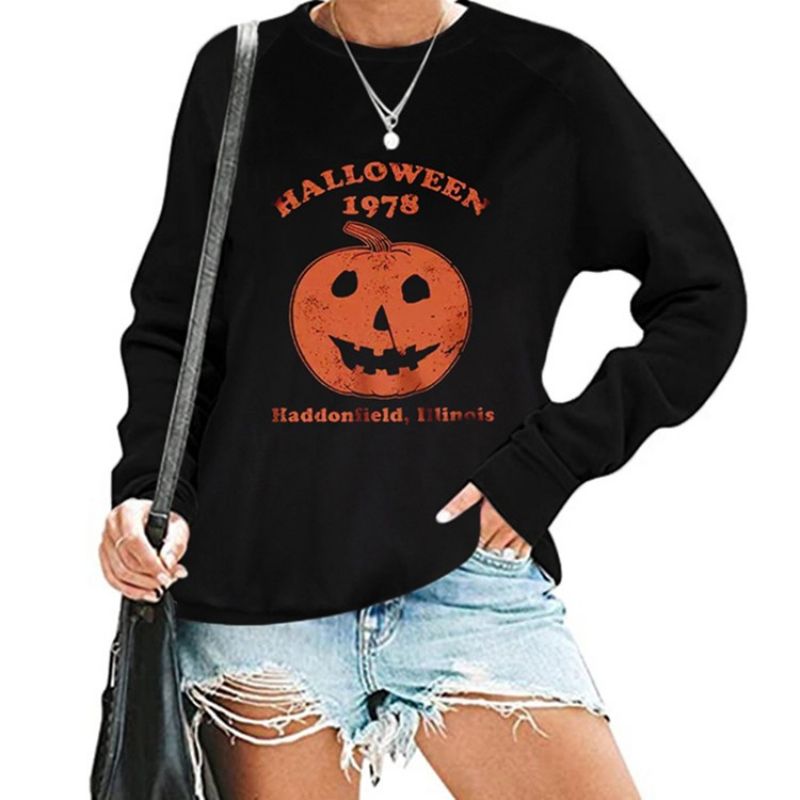 Halloween Print Skull Raglan Sleeve Pyöreäkaula-Aukkoinen Pitkähihainen Huppari