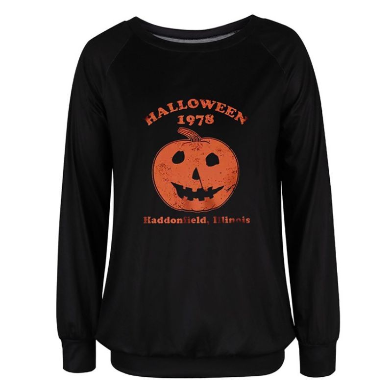 Halloween Print Skull Raglan Sleeve Pyöreäkaula-Aukkoinen Pitkähihainen Huppari