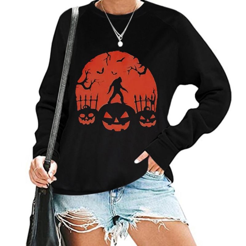 Halloween Print Skull Raglan Sleeve Pyöreäkaula-Aukkoinen Pitkähihainen Huppari