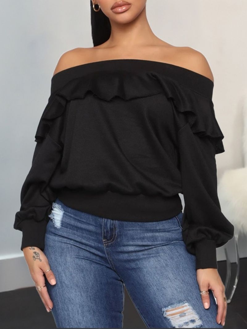 Tavallinen Falbala Off Shoulder Fall Huppari