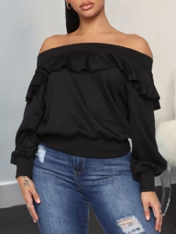 Tavallinen Falbala Off Shoulder Fall Huppari