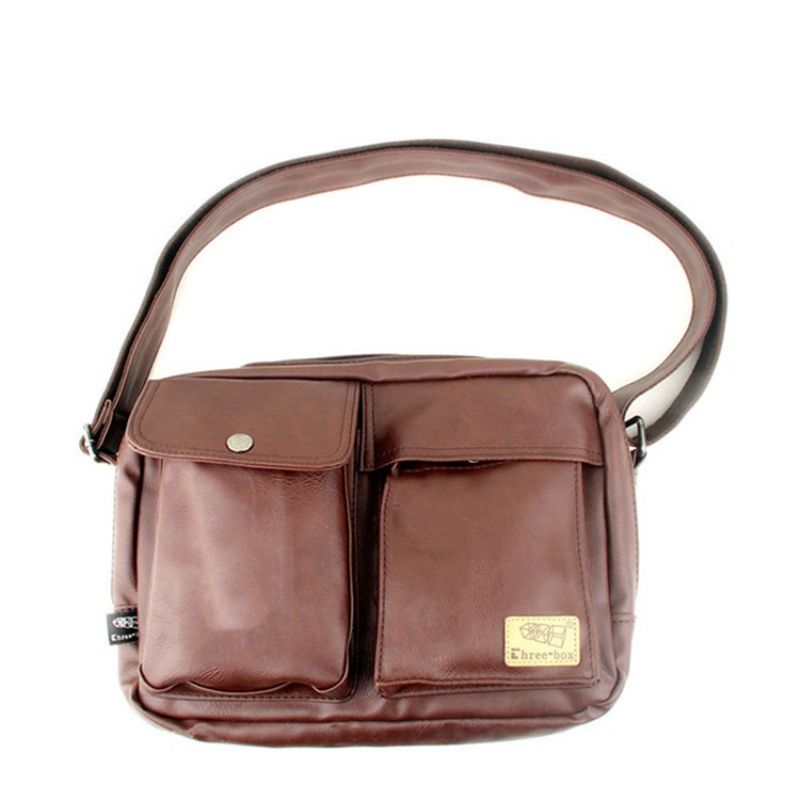 Tavalliset Pu Thread Square Miesten Crossbody Laukut