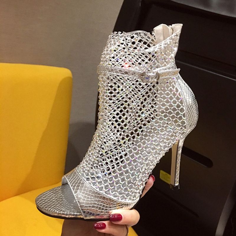 Mesh Peep Toe Vetoketju Stiletto Heel Naisten Nilkkurit