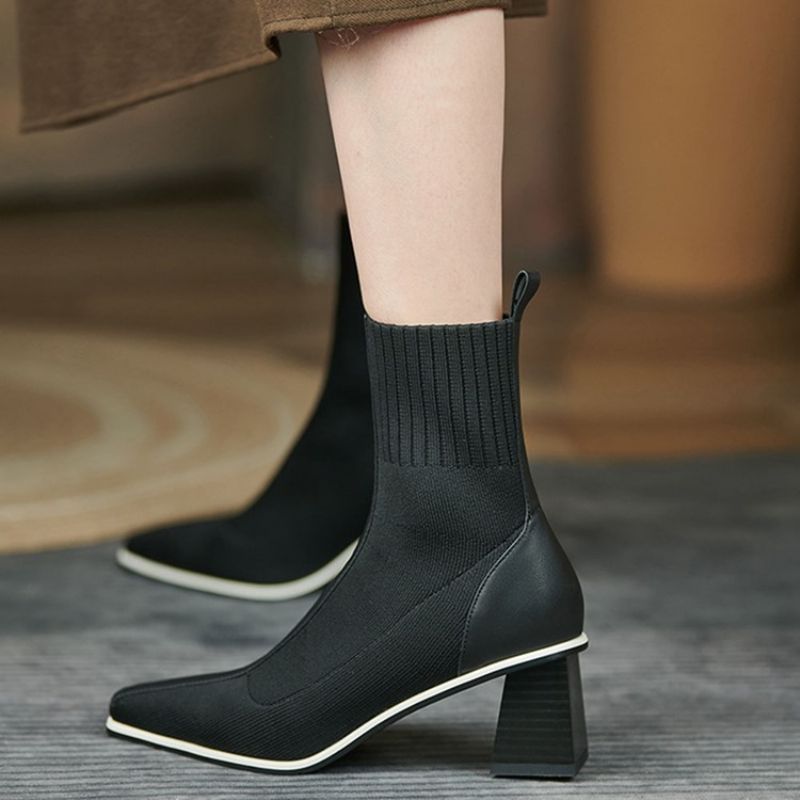 Plain Chunky Heel Slip-On Western Saappaat