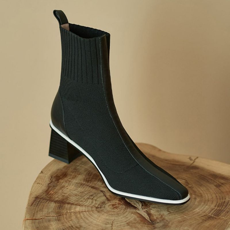 Plain Chunky Heel Slip-On Western Saappaat