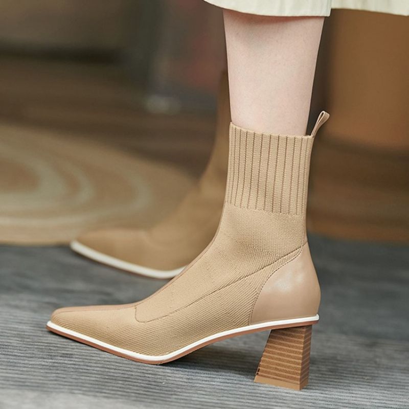 Plain Chunky Heel Slip-On Western Saappaat