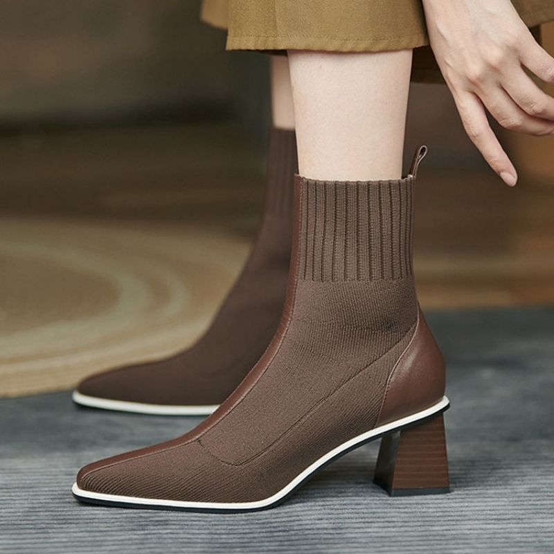 Plain Chunky Heel Slip-On Western Saappaat