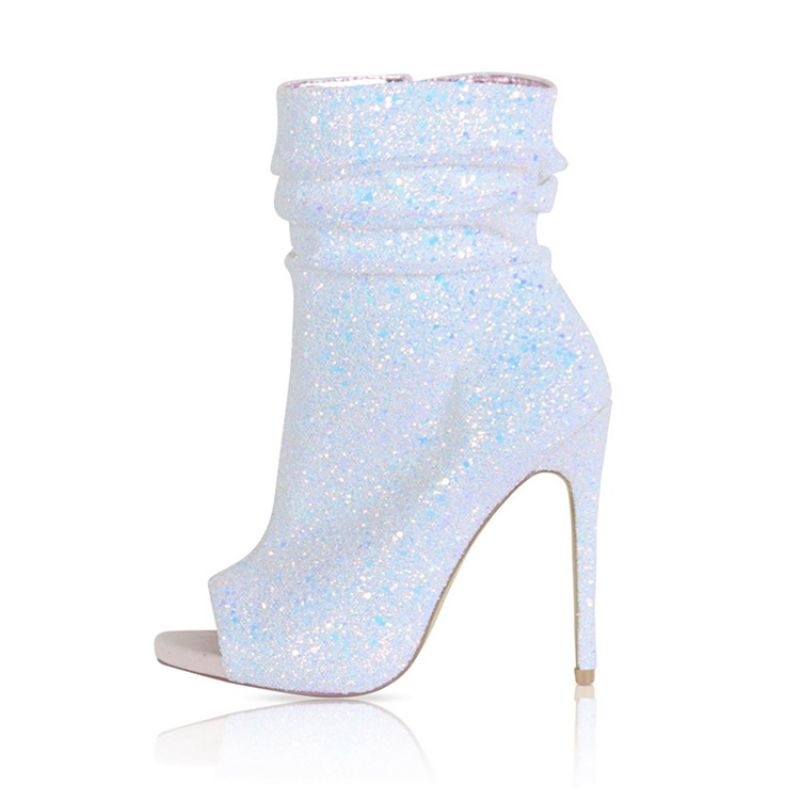 Rhinestone Peep Toe Stiletto Heel Naisten Saappaat