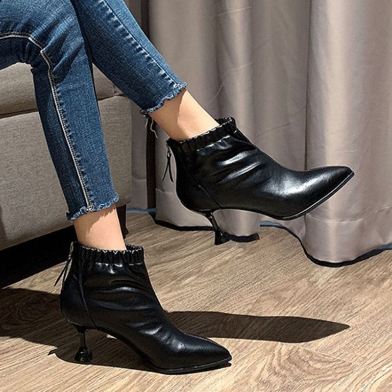 Stiletto Heel Plain Teräväkärkiset Pu-Muotisaappaat