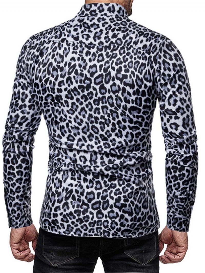 Casual Print Leopard Single-Breasted Miesten Paita