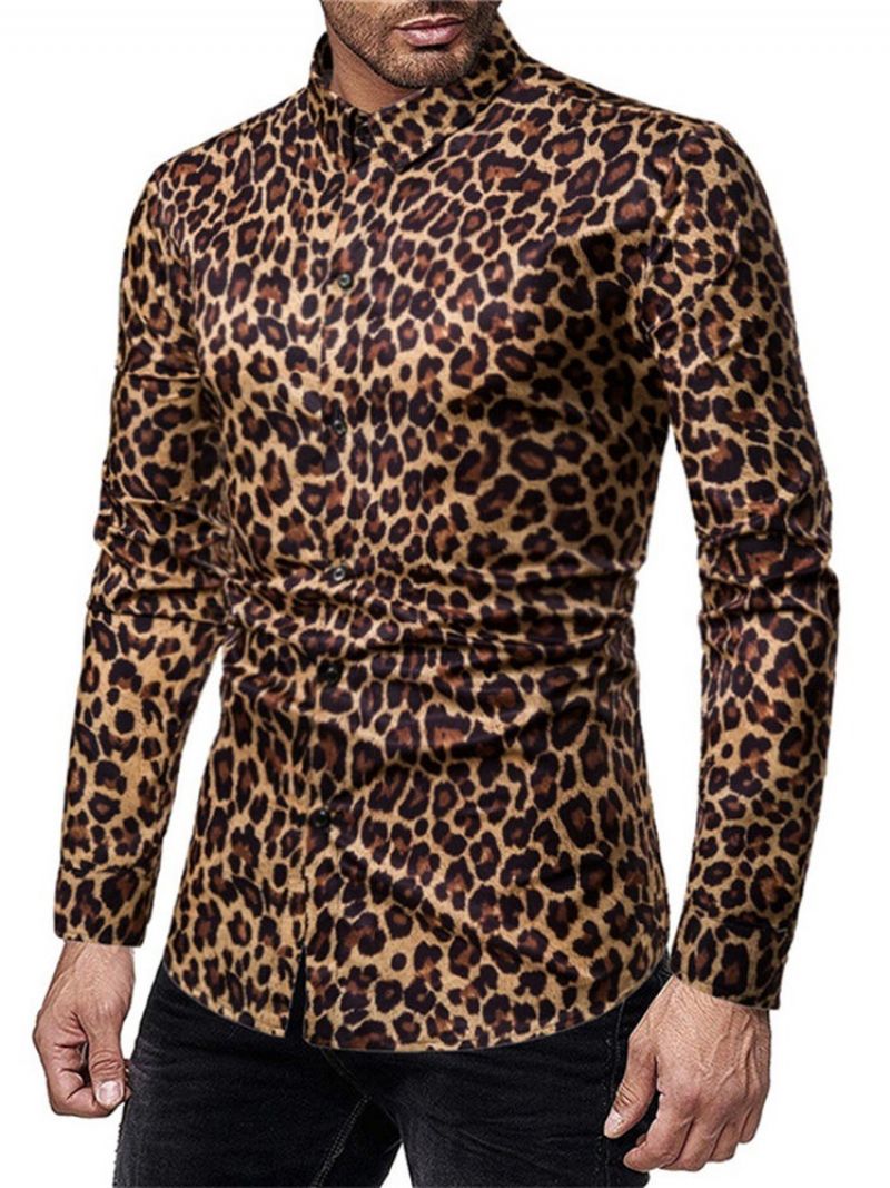 Casual Print Leopard Single-Breasted Miesten Paita