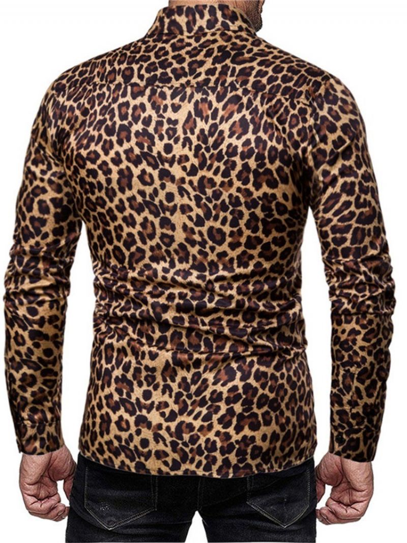 Casual Print Leopard Single-Breasted Miesten Paita