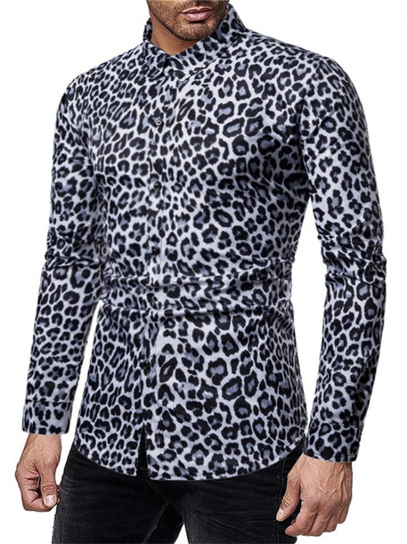 Casual Print Leopard Single-Breasted Miesten Paita