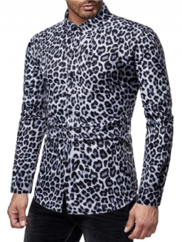 Casual Print Leopard Single-Breasted Miesten Paita