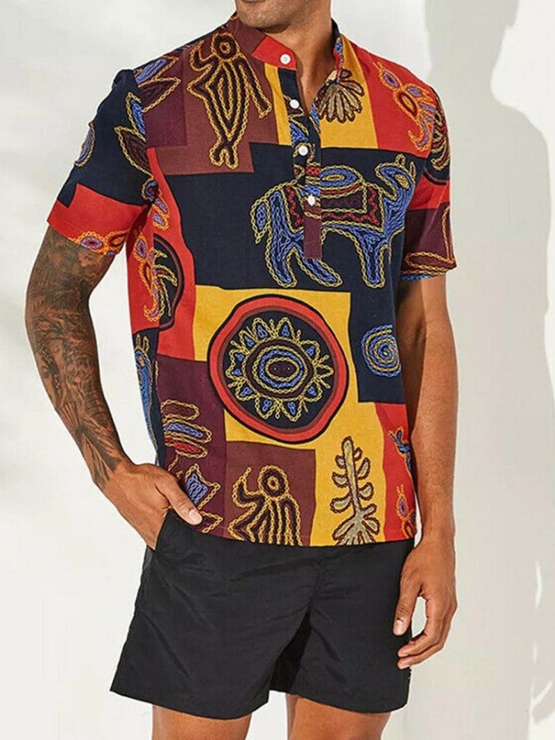 Casual Print Stand Kaulus Summer Straight Shirt