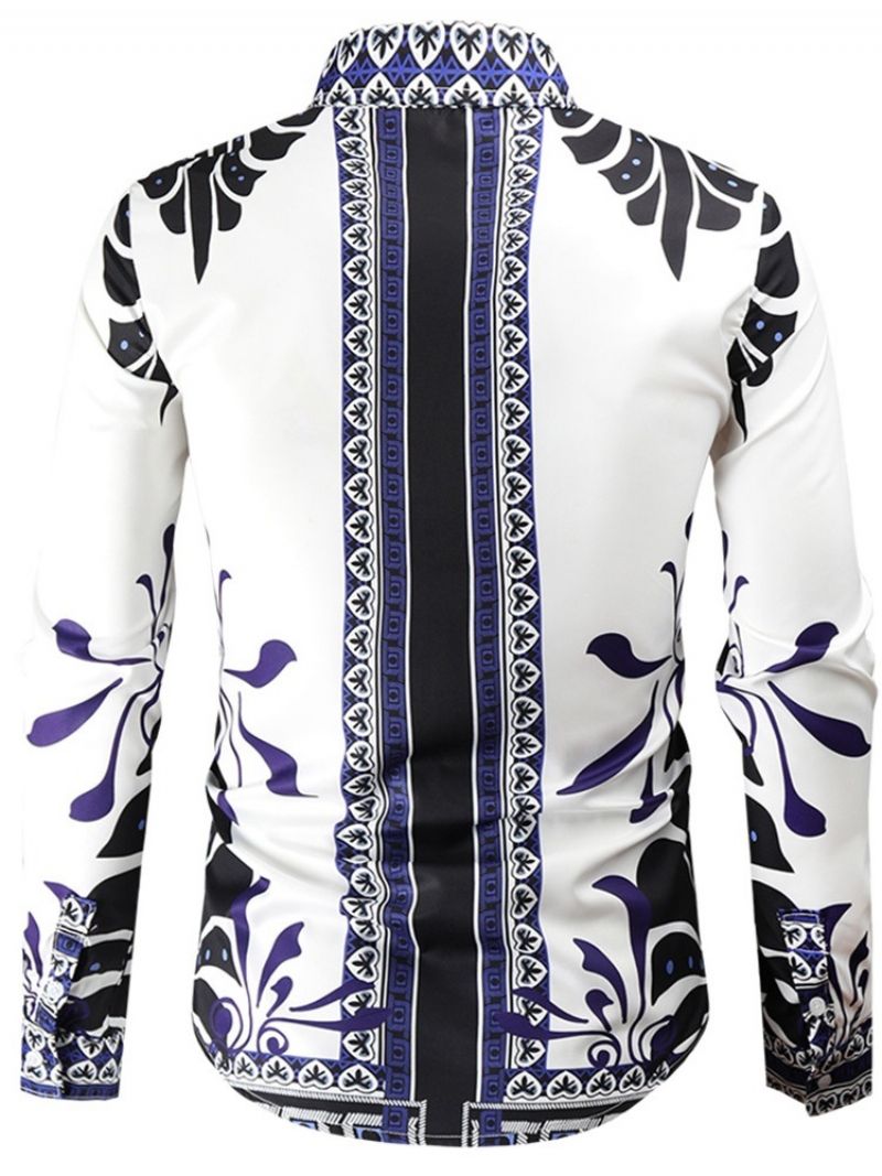 European Lapel Print Spring Slim Shirt