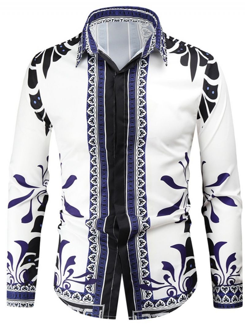 European Lapel Print Spring Slim Shirt