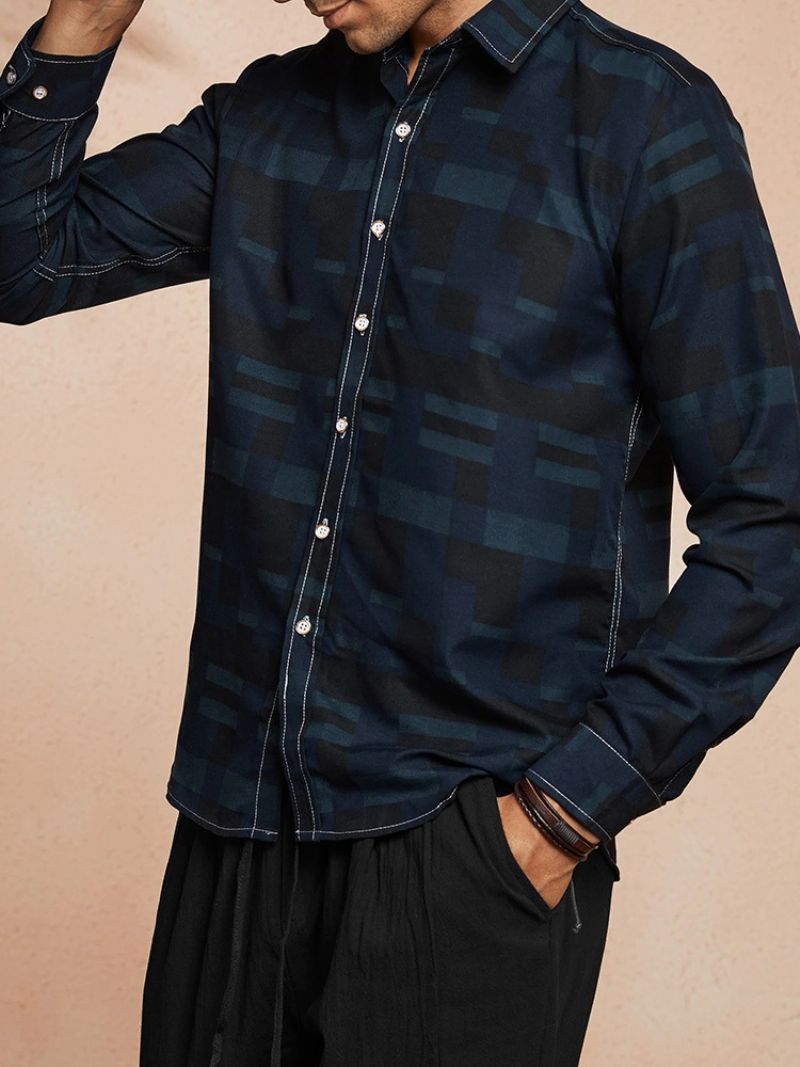 Lapel Casual Print Slim Fall Silm Shirt