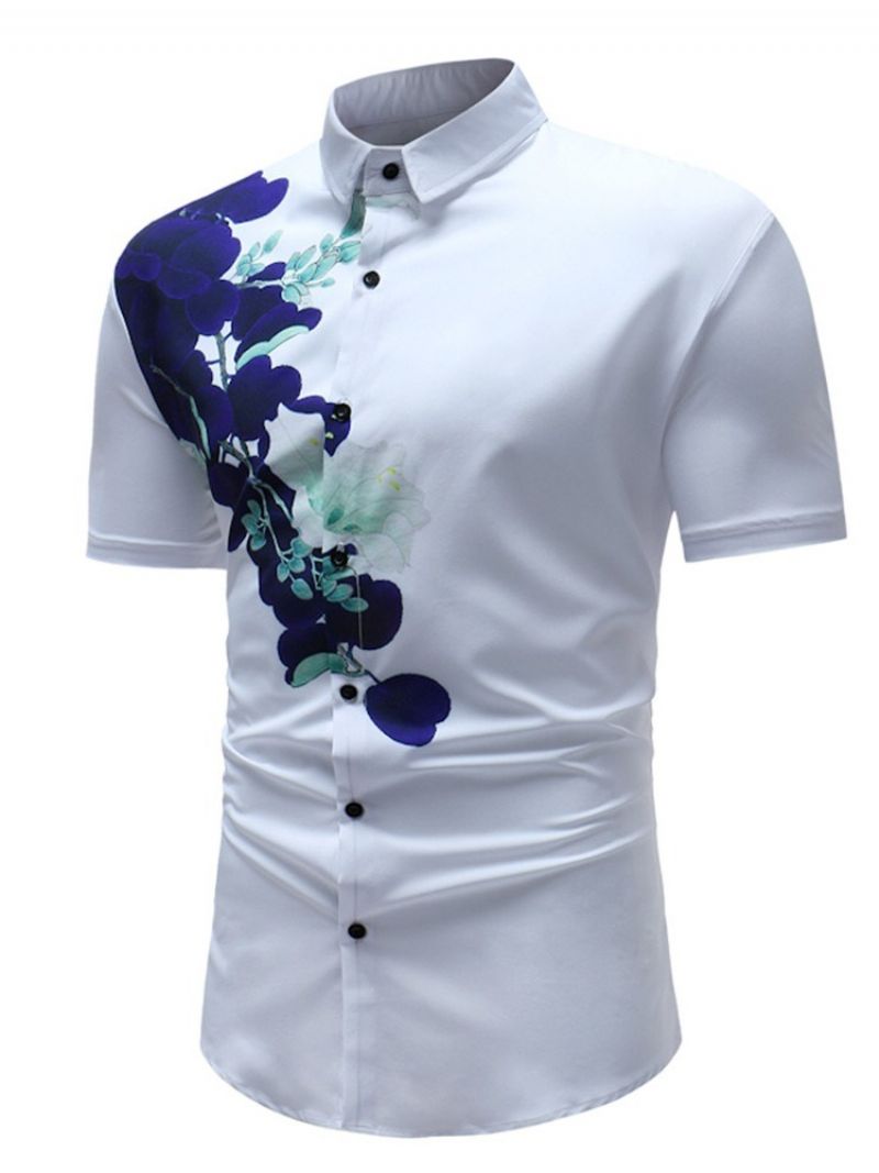 Lapel Ol Print Slim Summer Shirt