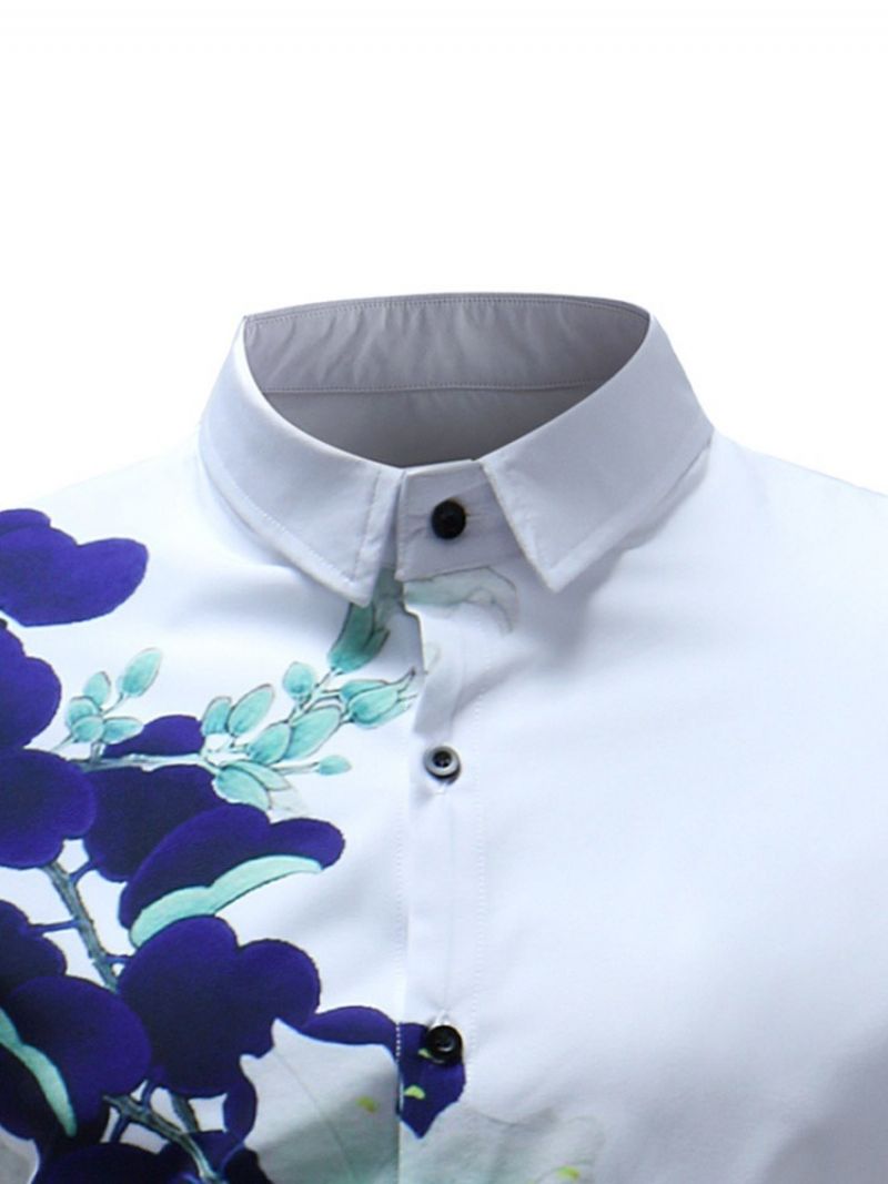 Lapel Ol Print Slim Summer Shirt